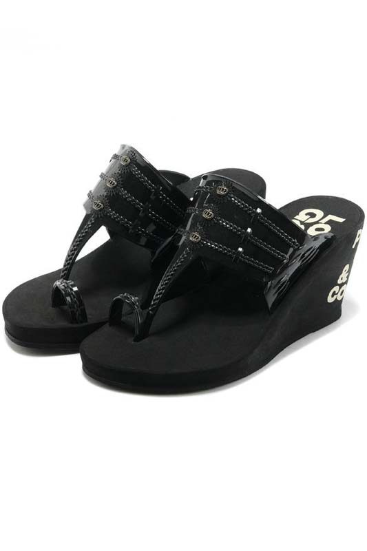 Juicy Couture Callie High Wedges Flip Flops Black